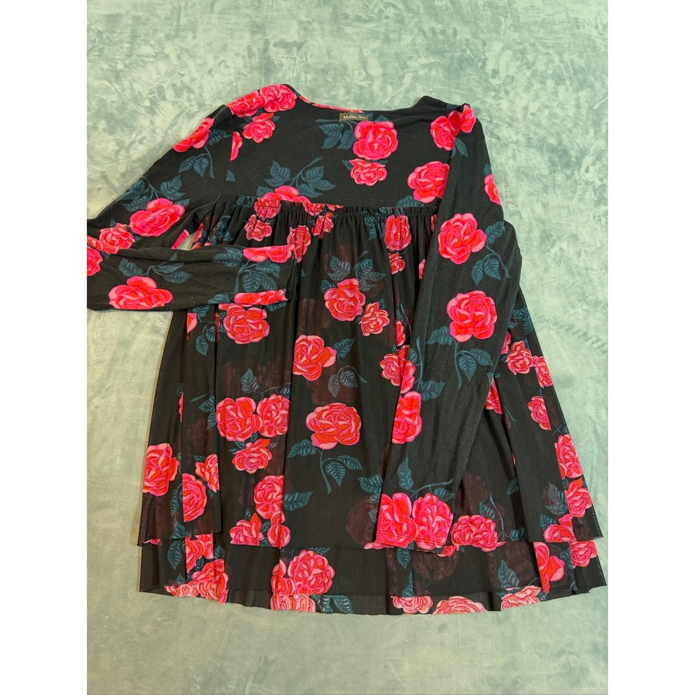Matilda Jane Pink Rose Floral Babydoll Tunic Top Black Long Sleeve Medium - Picture 4 of 7
